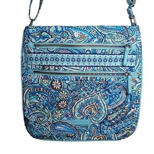 Vera Bradley Daisy Dot Paisley Triple Zip Hipster Cotton Crossbody Bag Medium